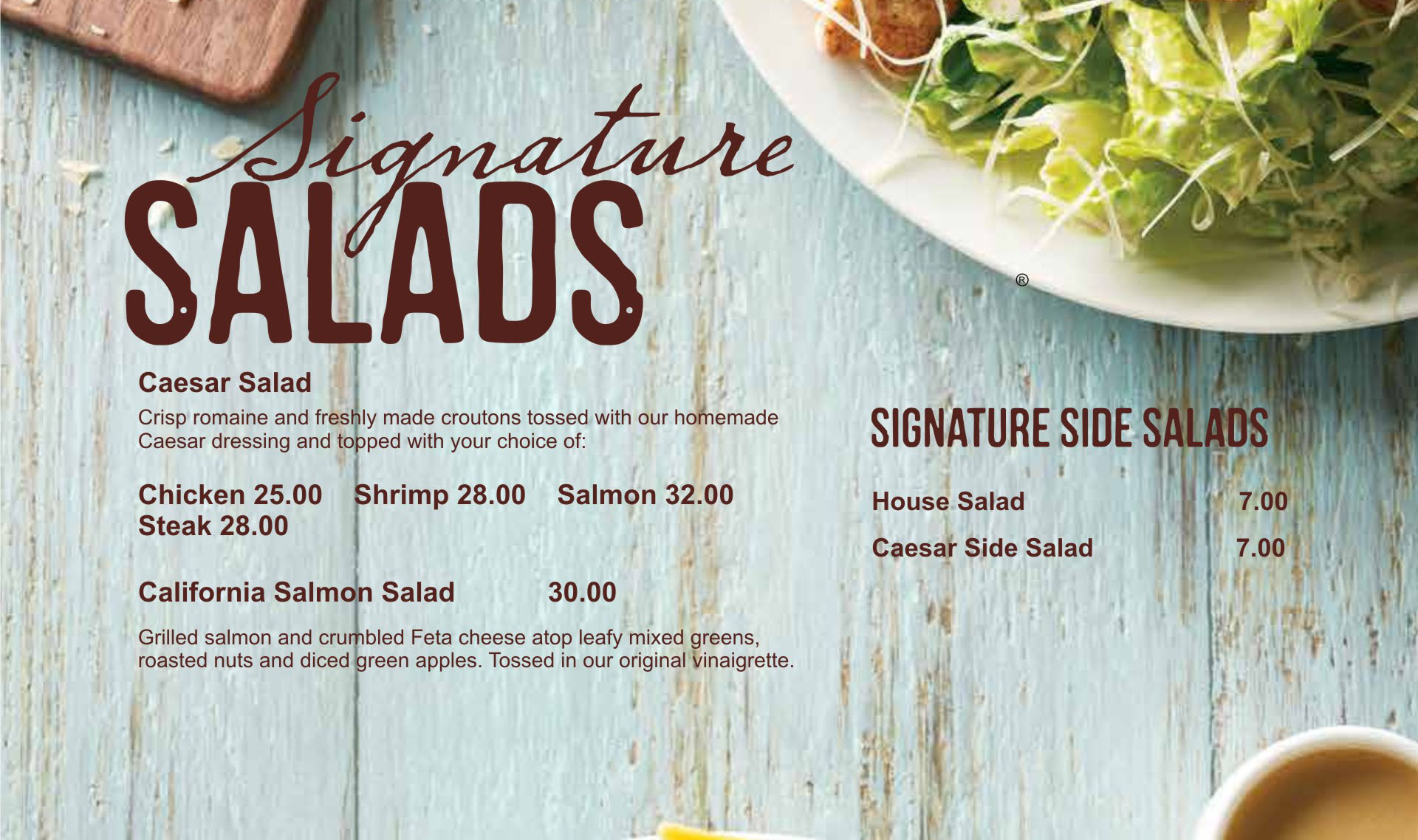 salads menu